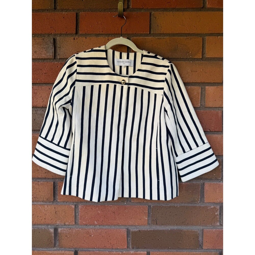 Gerard Darel Nautical Jacket Striped Evening 3/4 Sleeve | Cream Navy | EU 40